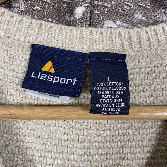 Vintage Liz Wear Womens Vest Large Beige Sweater Cable Knit Buttons Academia USA - Picture 4 of 8